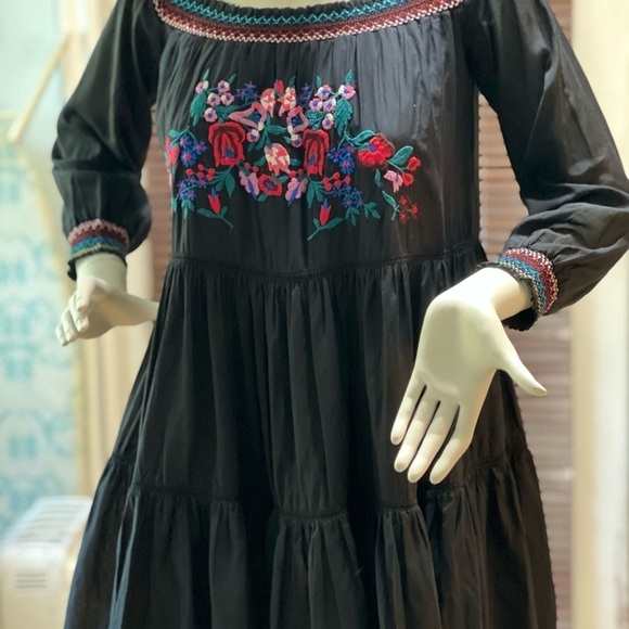 FREE PEOPLE  black with colourful embroidered boho dress. - Picture 2 of 7